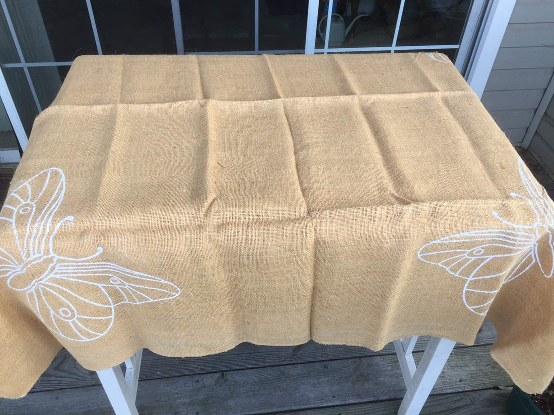 Jute Table Toppers| 45&quot; x 45 inch Burlap Table Cover | Butterfly Burlap Rustic Table Runner Wedding Decoration