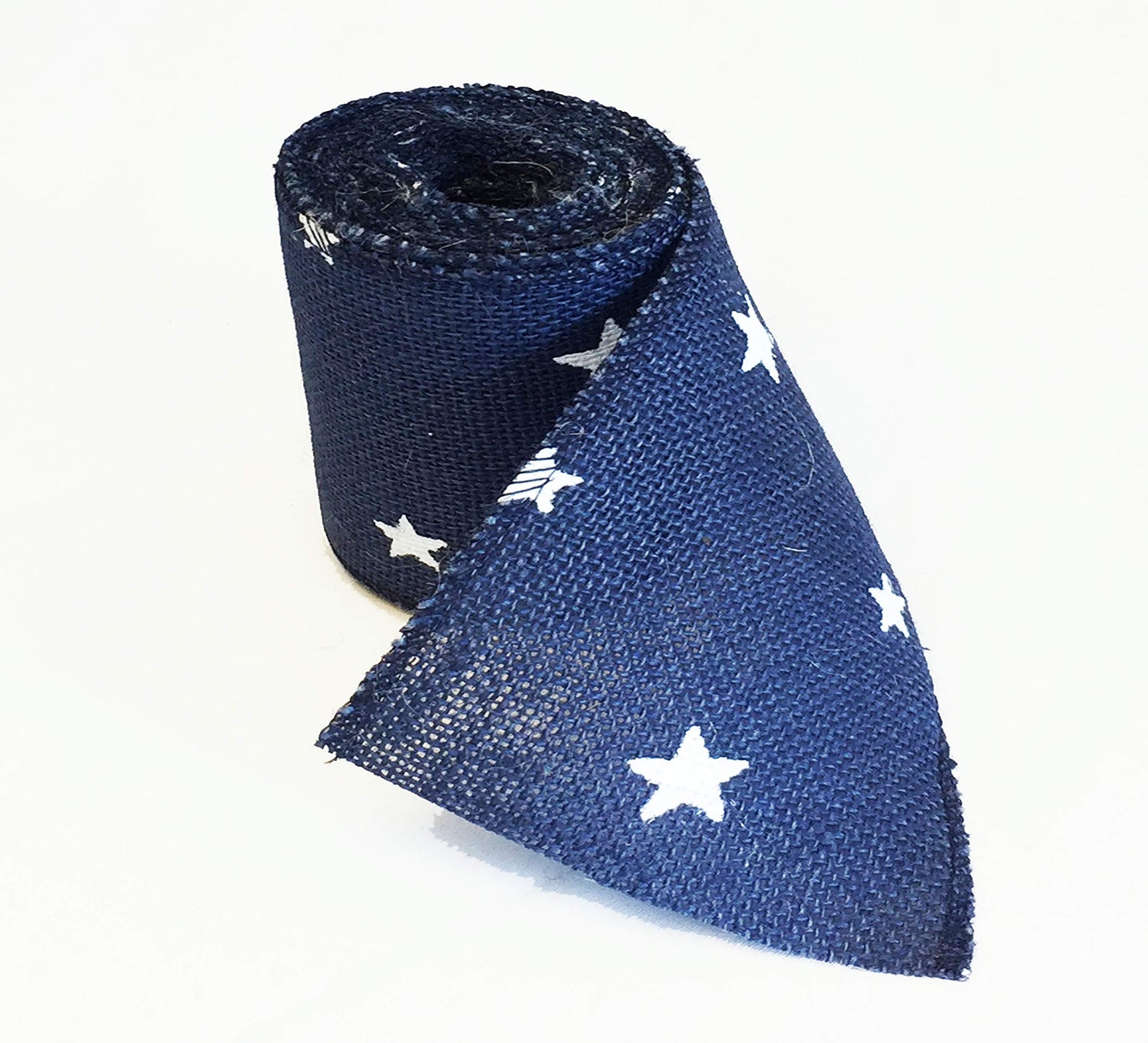 AAYU Natural Burlap Ribbon Roll 4 Inch X 5 Yards Red Blue White Star Print Jute Ribbon for Crafts Gift Wrapping Wedding