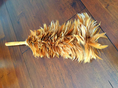 AAYU Red Rooster Chicken Saddle Feathers Duster | House or Car Cleaning Indoor/Outdoor Use Extendable Genuine Wooden Handle Eco-Friendly| Easy to 62 cm