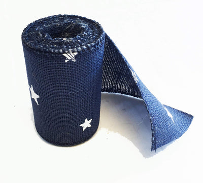 AAYU Natural Burlap Ribbon Roll 4 Inch X 5 Yards Red Blue White Star Print Jute Ribbon for Crafts Gift Wrapping Wedding