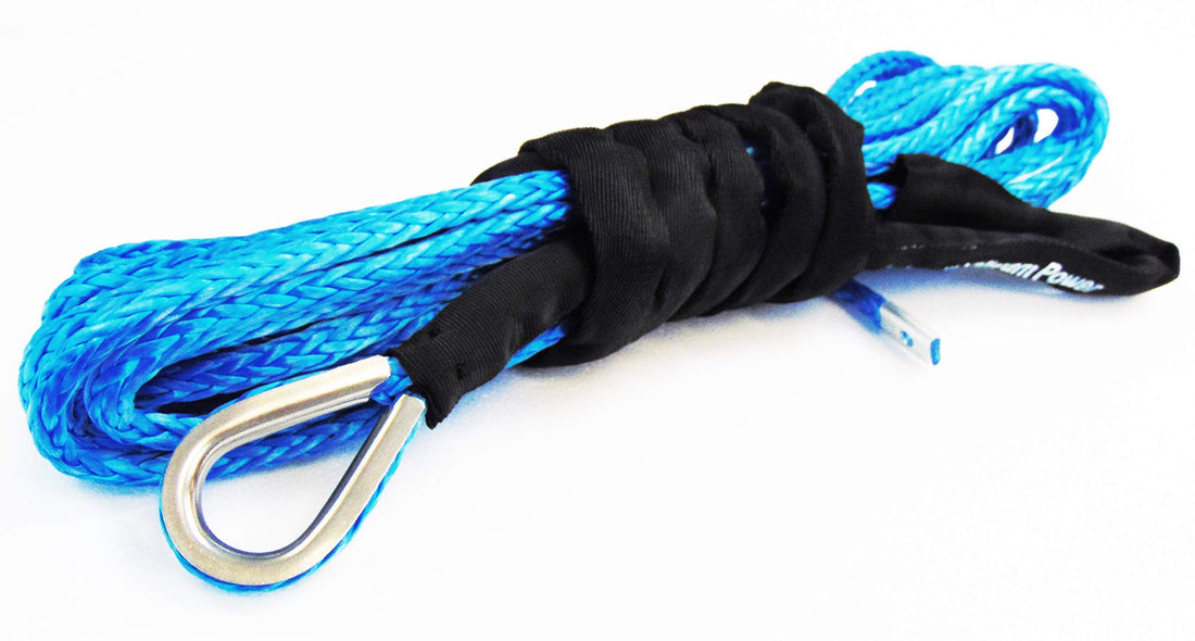 Jutemill Blue Synthetic Winch Rope Extension UHMWPE Winch Cable Rope for SUV UTV ATV Winches Off Road Accessory (3/8&quot; x 50ft)