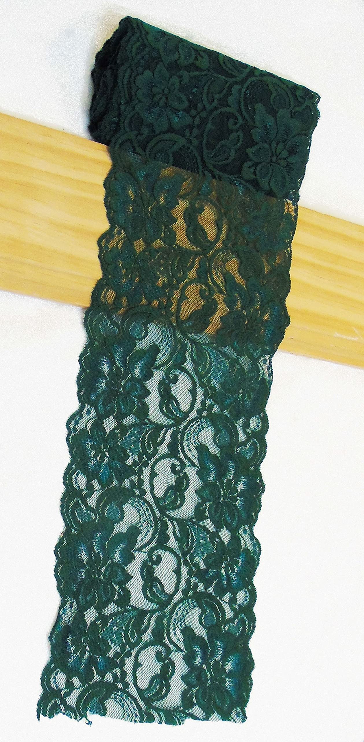 Dark Green 6 inch X 15 feet Floral lace Ribbon for Dress Making DIY Project Stretchy Smooth Soft and Great for Fashion (6" X 5 Yards Stretch-Green)