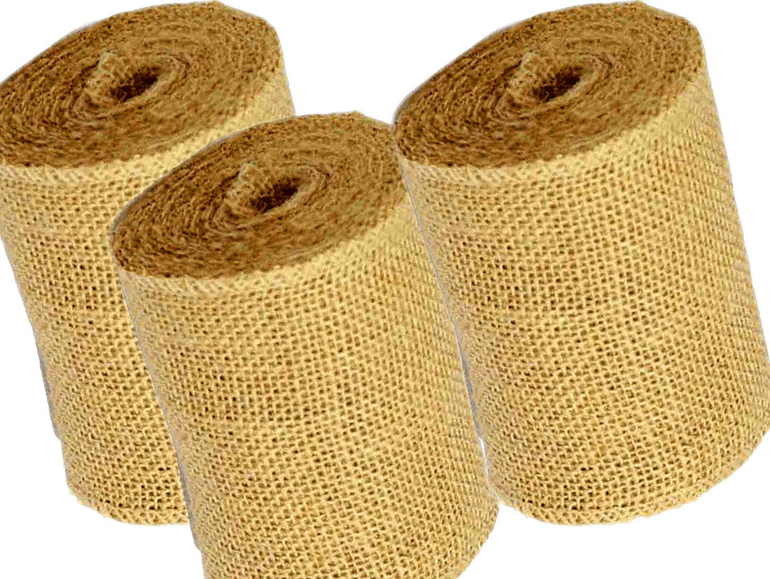 Orange Jute Ribbon Roll | Natural Jute Burlap Ribbon Roll for Craft and Decoration - 4 Inches x 5 Yards Pack of 3