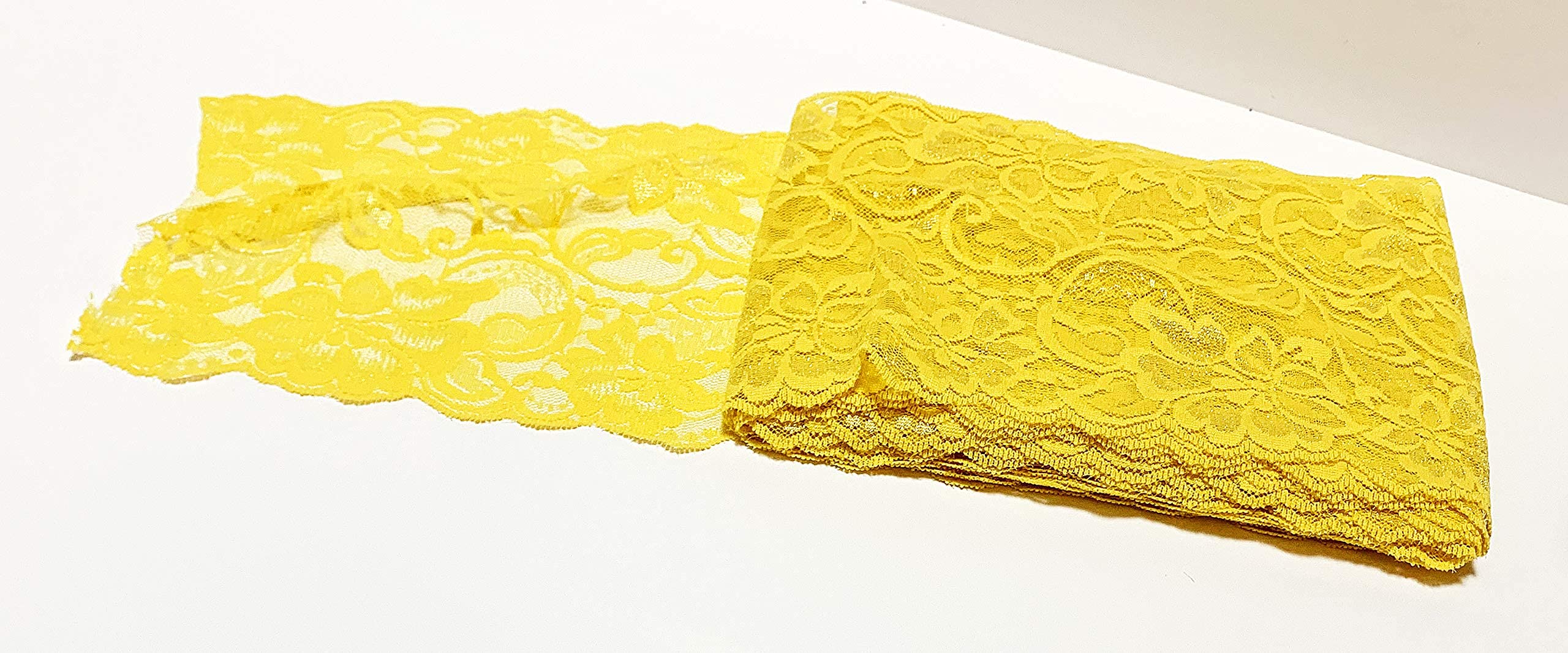 6&quot; X 5 Yards Stretch Lace Fabric Ribbon | Yellow | Perfect for DIY Decoration and Craft