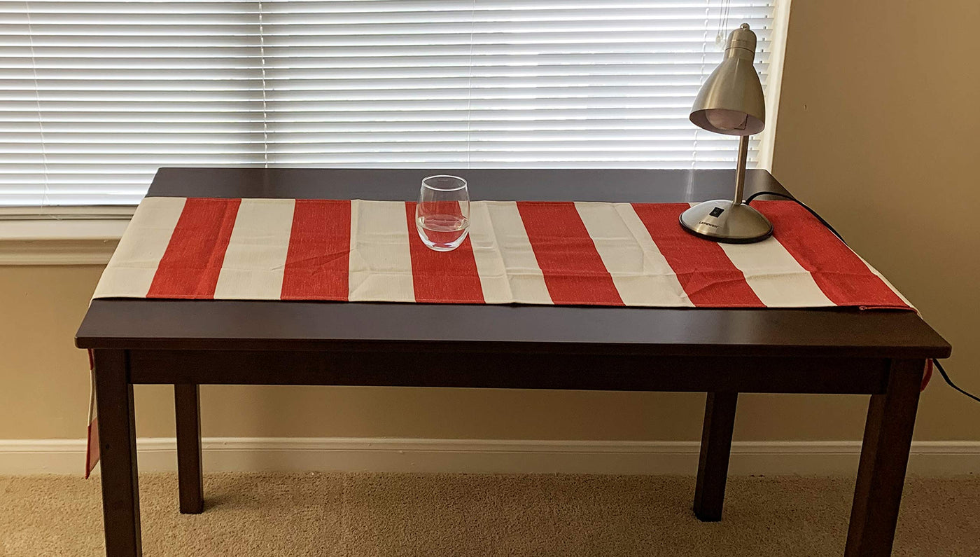 AAYU Red and White Striped Table Runner 16 x 72 Inch Imitation Linen Runner for Everyday Birthday Baby Shower Party Banquet Decorations Table Settings