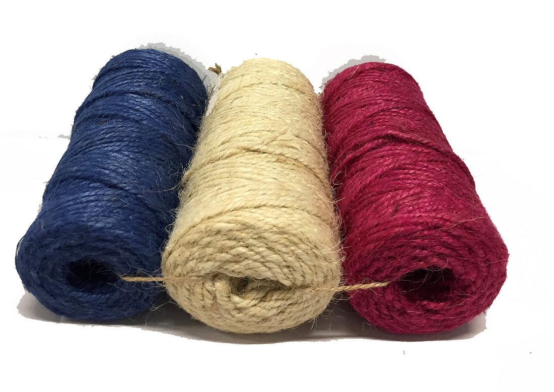 Jute Twine Strings 3 ply 3mm 3 Color Patriotic Them red Ivory and Blue, 3 Pack, Perfect U S Flag Gift Pack Burlap twines