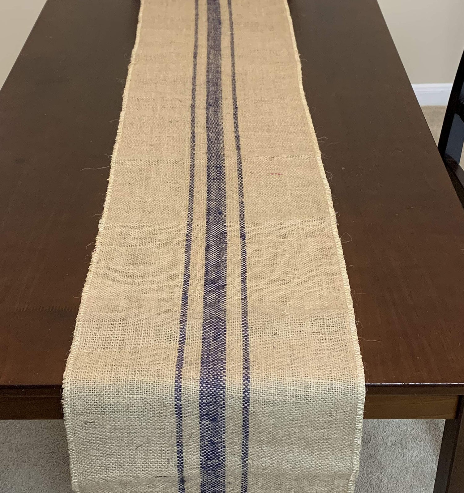 Burlap Table Cloth | Jute Table Toppers for Events| Burlap Blue Striped Table Runner 12 Inch x 10 Yards