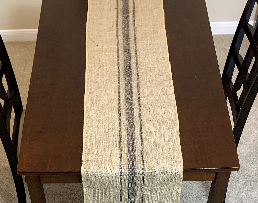 Burlap Jute Striped Table Runner | Burlap Rolls | Rustic Linen Table Runner burlap Style - Blue