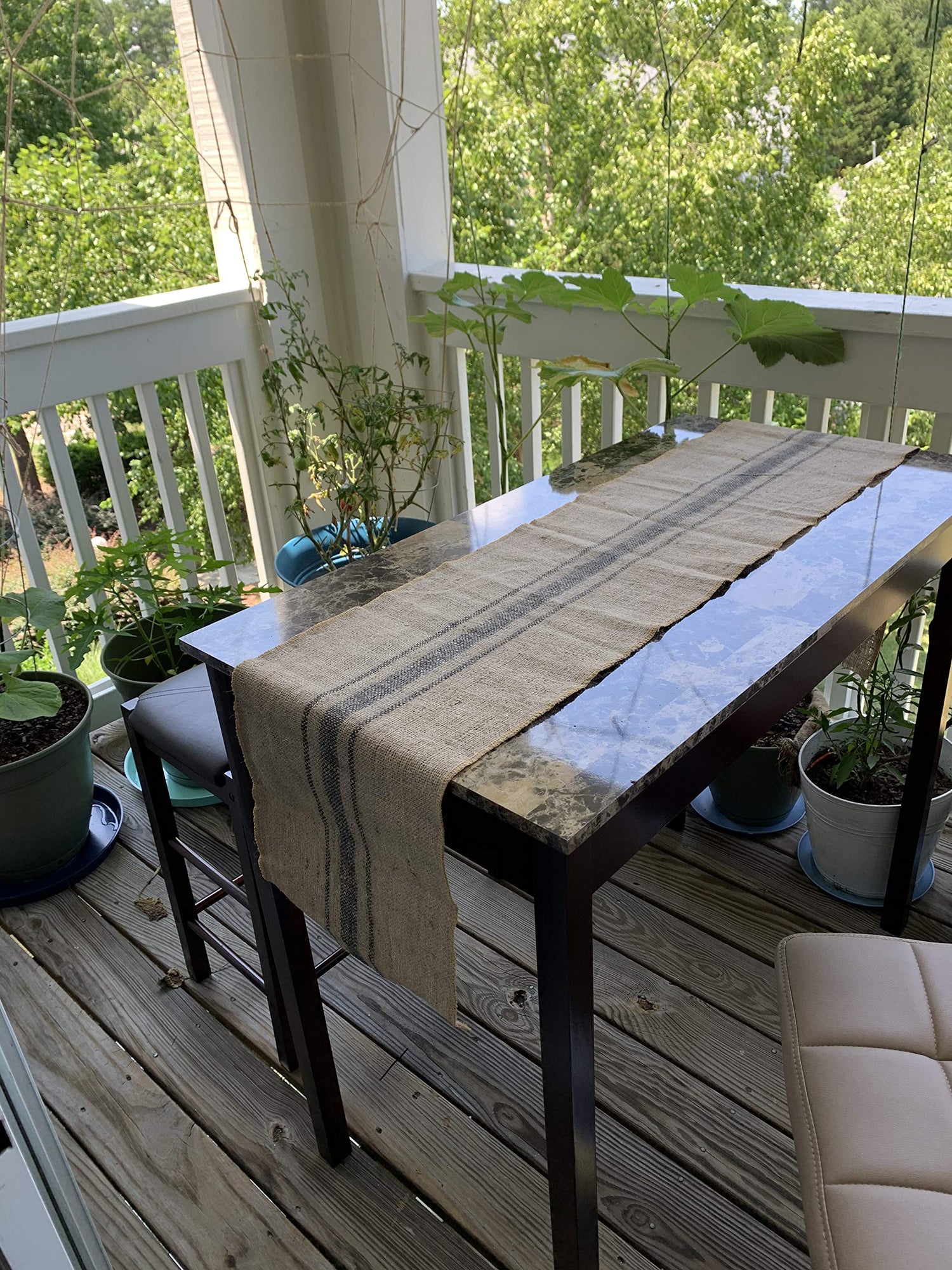 Burlap Jute Striped Table Runner | Burlap Rolls | Rustic Linen Table Runner burlap Style - Blue