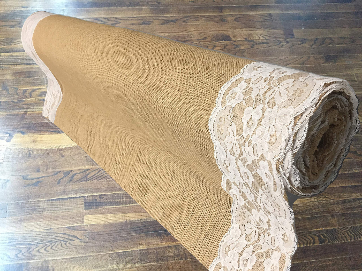 AAYU Burlap Wedding Aisle Runner with White Lace 40 Inch x 75 Feet Natural Jute Carpet Runner for Wedding and Party Decor