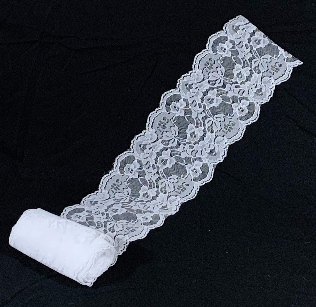 5 Yards x 5.5&quot; Wide White Lace (Non-Stretch) | Tulle Fabric Ribbon | Wedding Party Favors and Decoration (15 feet)