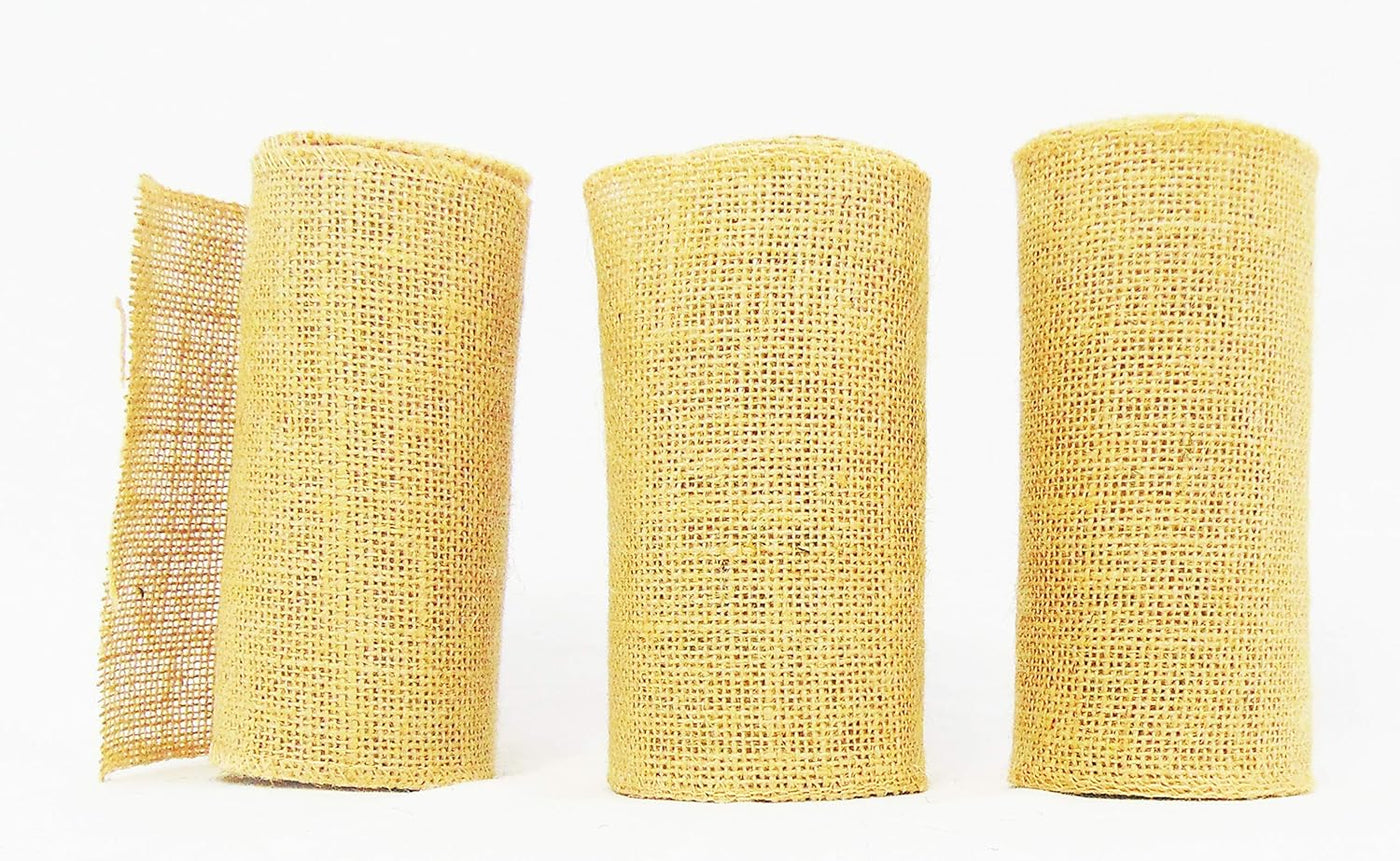3 Pack Burlap Garland and Wreath Ribbon Wide 5" x 15 Yards Natural Jute 5 Inch 15-feet 3 Rolls, (Natural, 5Inch X 15yards) not Wired