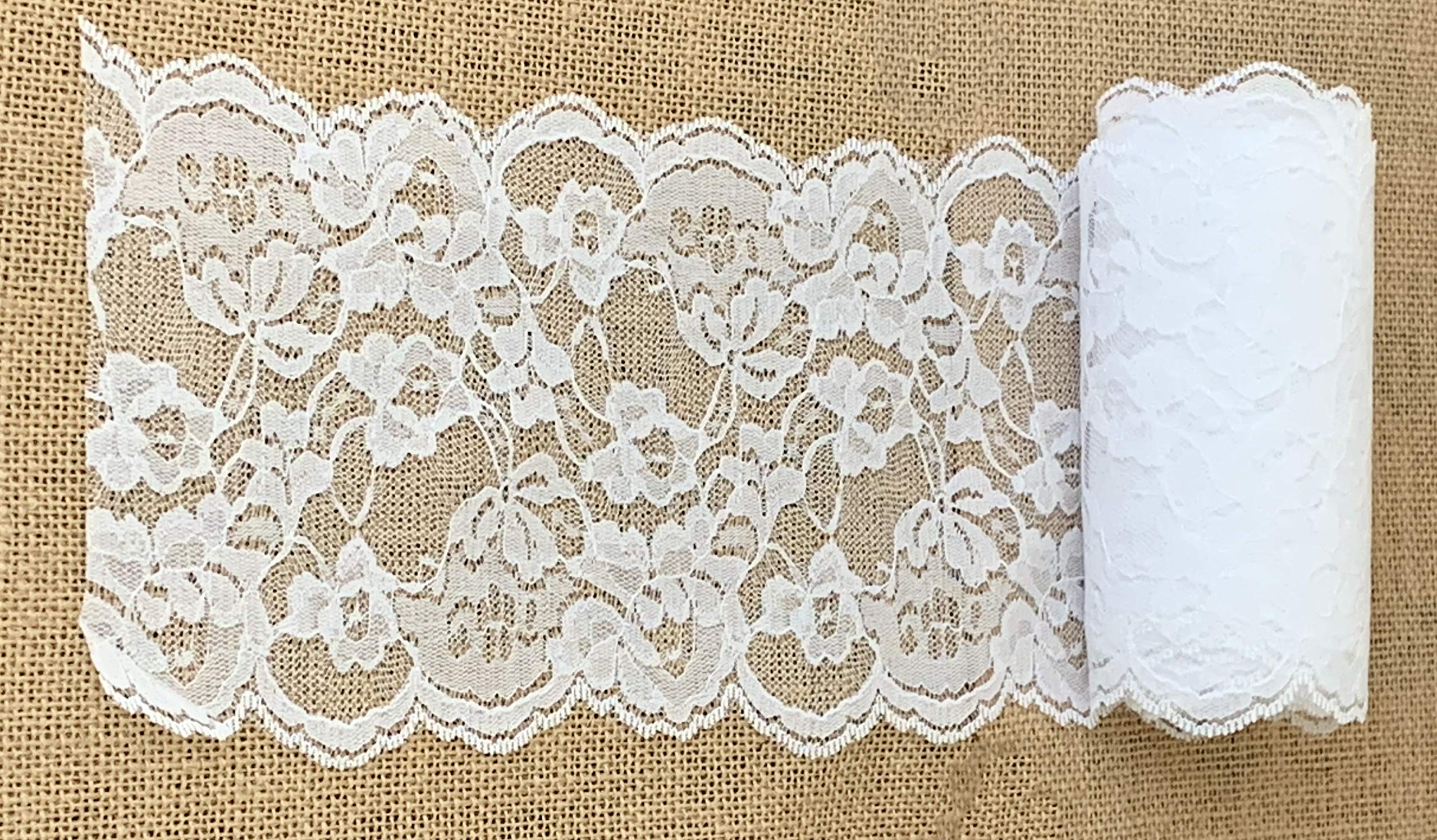 5 Yards x 5.5&quot; Wide White Lace (Non-Stretch) | Tulle Fabric Ribbon | Wedding Party Favors and Decoration (15 feet)
