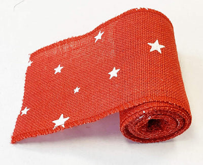 AAYU- 5 Inch X 15 Feet Red Burlap Ribbon Star Printed, Natural And Eco Friendly Product (Red Star, 5 Inch)