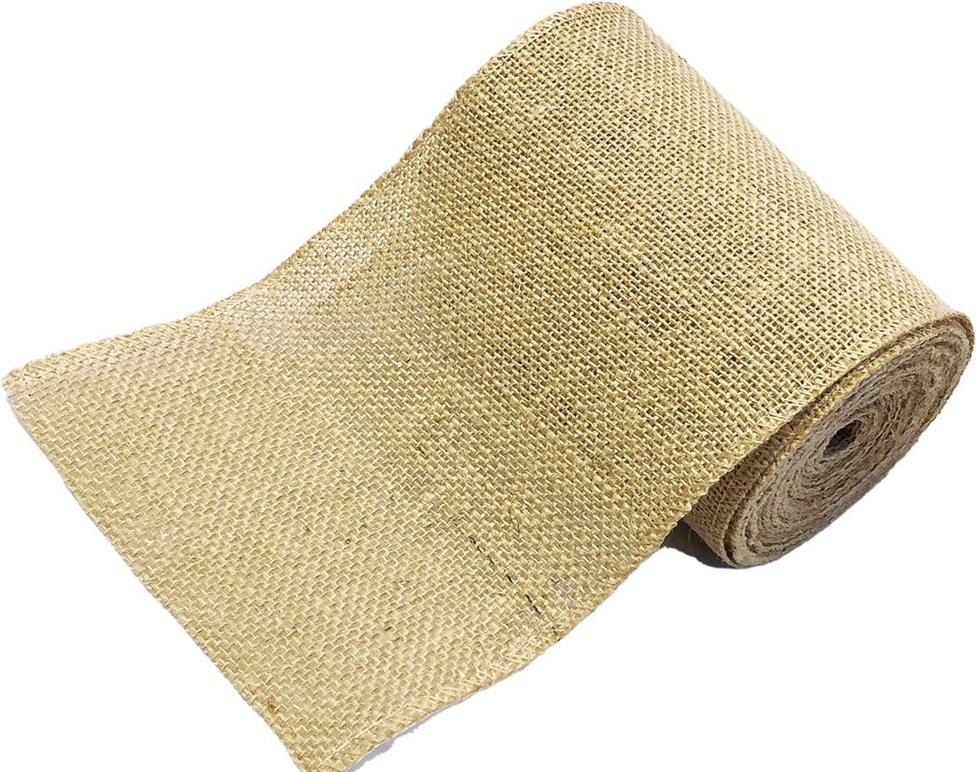 Burlap Jute Ribbon 5 inch x 30 feet Tight Weave and Finish Edges | Jute- Burlap Roll of 10 Yards Eco-Friendly, Natural Ribbon Rolls (Natural, 5 Inch 10 Yards)