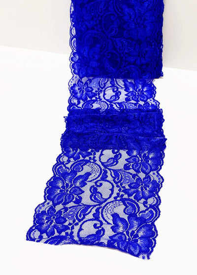 15 feet x 6 in Royal Bright Blue Stretch Lace Elastic Ribbon | Perfect for DIY Decoration and Craft