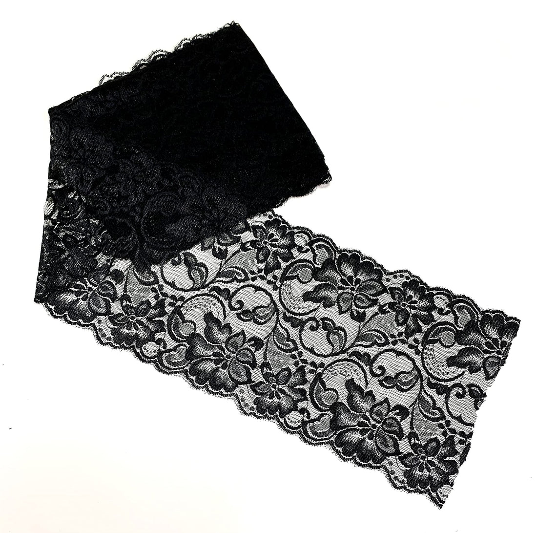 6&quot; Black Lace Tulle Fabric Ribbon | Stretchy Material | Perfect for DIY Decoration and Craft