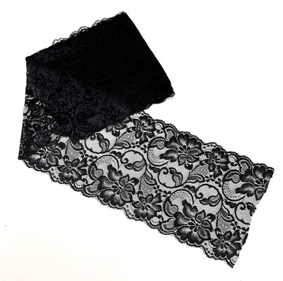 6" Black Lace Tulle Fabric Ribbon | Stretchy Material | Perfect for DIY Decoration and Craft