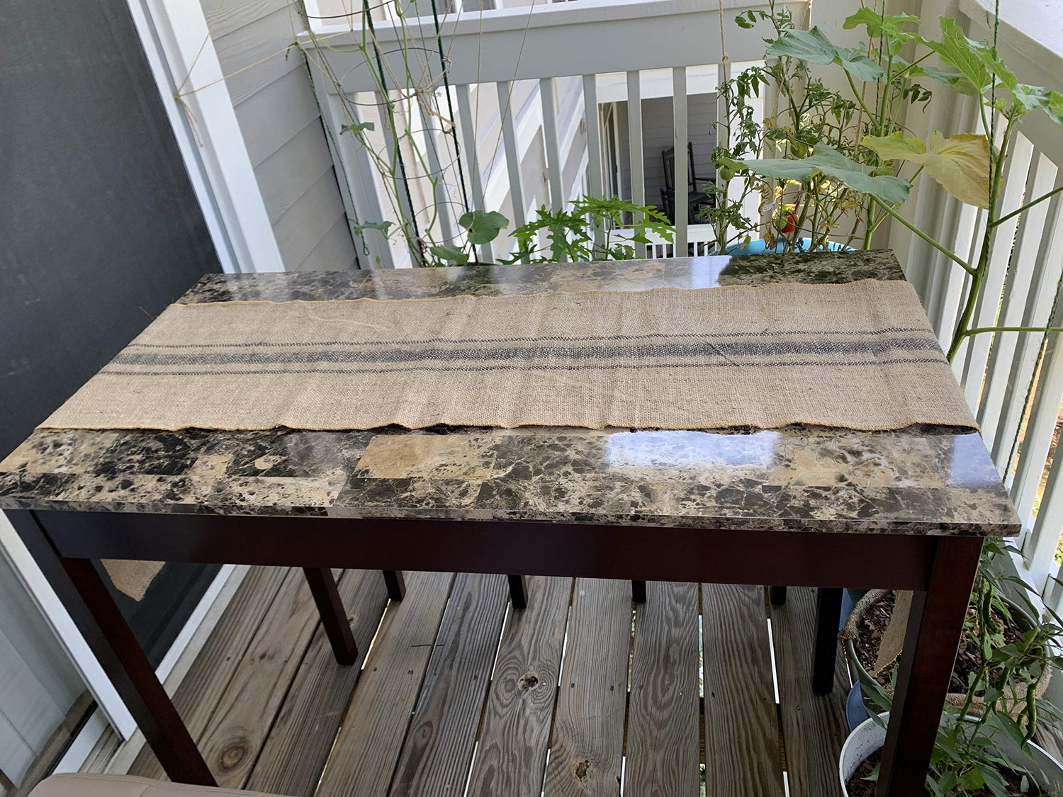 Burlap Jute Striped Table Runner | Burlap Rolls | Rustic Linen Table Runner burlap Style - Blue