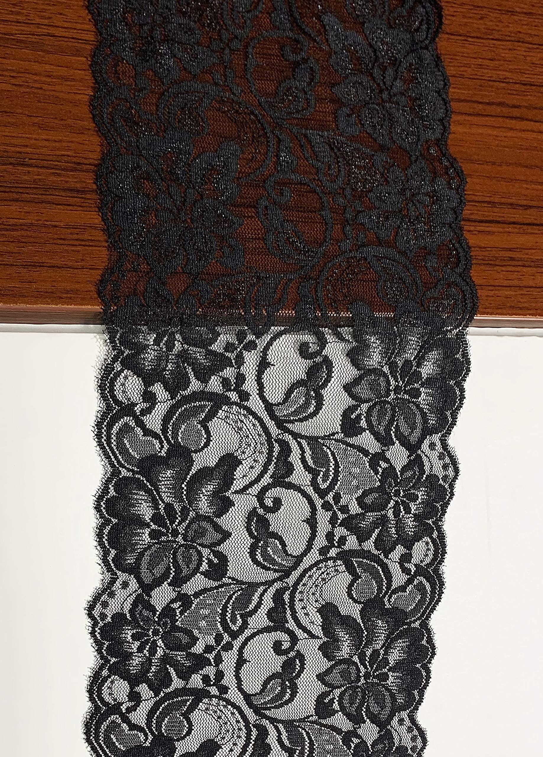 6&quot; Black Lace Tulle Fabric Ribbon | Stretchy Material | Perfect for DIY Decoration and Craft