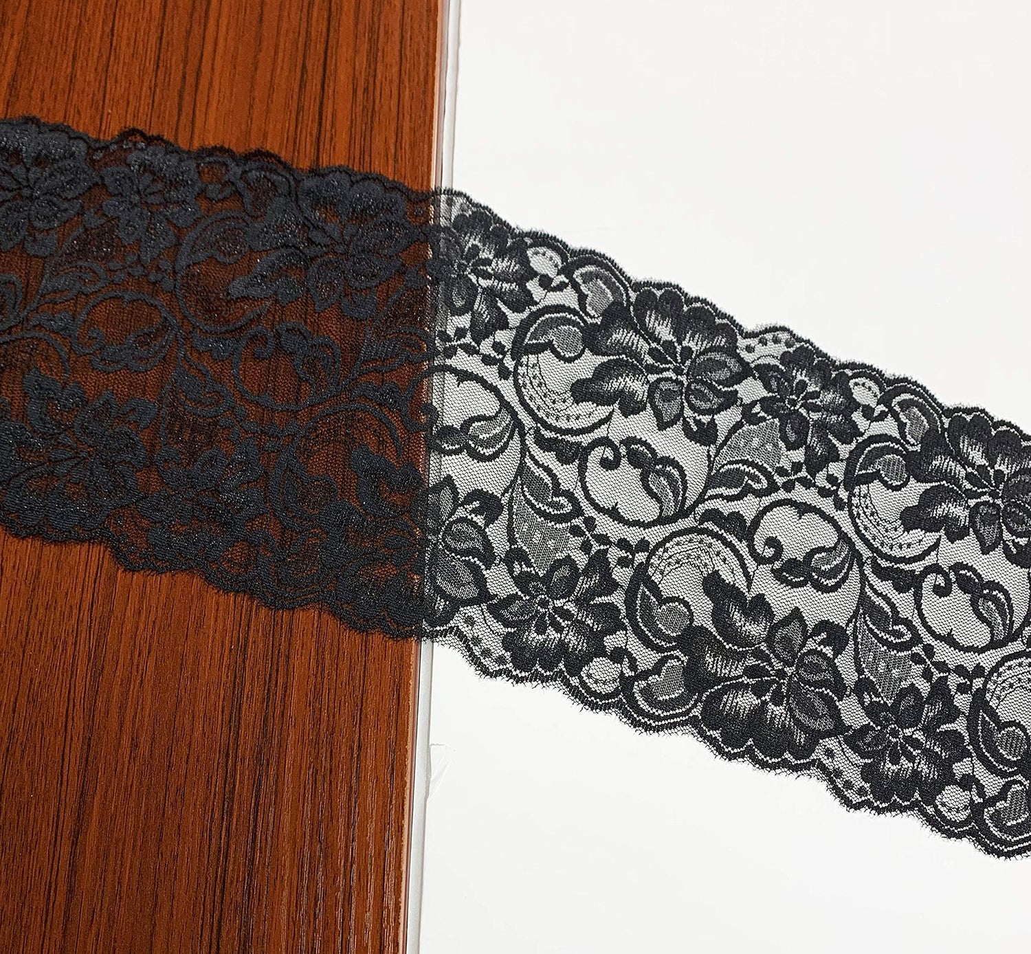 6&quot; Black Lace Tulle Fabric Ribbon | Stretchy Material | Perfect for DIY Decoration and Craft