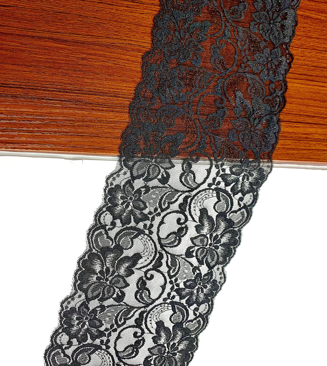 6&quot; Black Lace Tulle Fabric Ribbon | Stretchy Material | Perfect for DIY Decoration and Craft