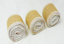 Load image into Gallery viewer, AAYU 3 Pack- Chair sashs 15 Yards Burlap Ribbon with Lace | 3 Inches x 5 Yards | Perfect for Weddings, Tie-Backs, Sashes, Wreaths, Bows, Gift Wrap, Tree Wrapping, Crafts (White Lace in The Middle) Jutemill 
