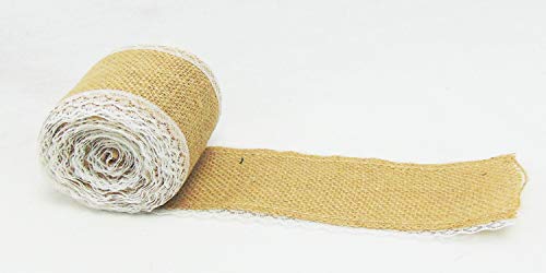 Burlap Ribbon with White Lace Trims