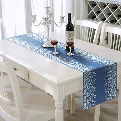 AAYU Blue Table Runner Fall with Embroidery for Parties Wedding Gathering Ideal Denim Runner for Dinning Table Kitchen Table Bed Runner (14 Inches X 72 Inches) Jutemill 