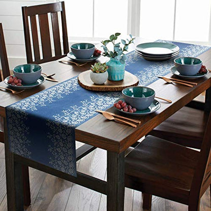 AAYU Blue Table Runner Fall with Embroidery for Parties Wedding Gathering Ideal Denim Runner for Dinning Table Kitchen Table Bed Runner (14 Inches X 72 Inches) Jutemill 