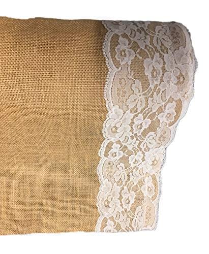 40 inch x 10Ft white lace stitched Burlap