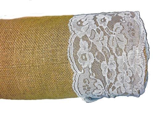 AAYU Brand Premium Wedding Aisle Runner 40 inch x 10Ft white lace stitched in the both sides of the burlap