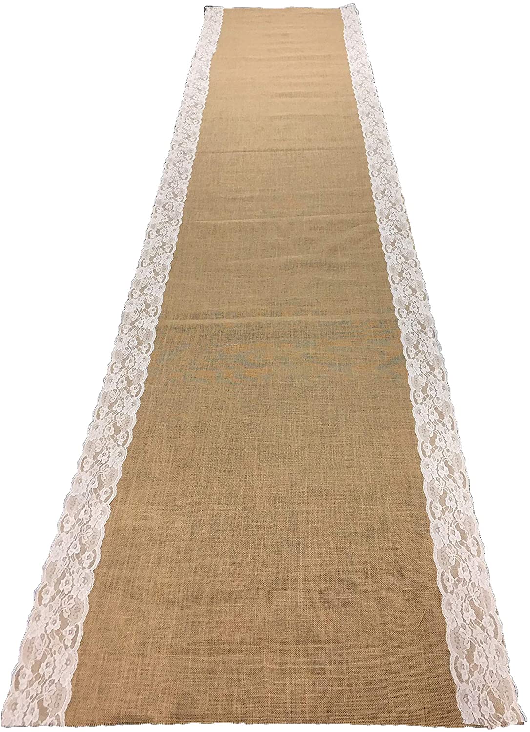 AAYU Brand Premium 40&quot; X 10-feet Burlap Outdoor Wedding Aisle Runner with Wide Ivory lace Attached Edges,10ft (40 inch x 10 Feet) Jutemill 