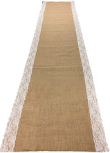 Load image into Gallery viewer, AAYU Brand Premium 40&quot; X 10-feet Burlap Outdoor Wedding Aisle Runner with Wide Ivory lace Attached Edges,10ft (40 inch x 10 Feet) Jutemill 