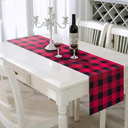 AAYU Buffalo Plaid Table Runners 108 inch, Table Toppers 14 x 108inches | Red and Black Plaid Runner for Family Dinner or Gatherings, Indoor/Outdoor Use, Daily Use| Yarn Dyed High GSM Fabric Jutemill 