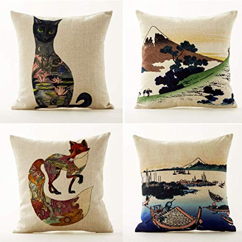 AAYU Cat Cushion Covers 18 X 18 Inch | 45 X 45 cm | 4 Piece Set | Digital Print on Both Sides | Decorative Pillow Cushion Covers for Living Room or Bedroom Jutemill 