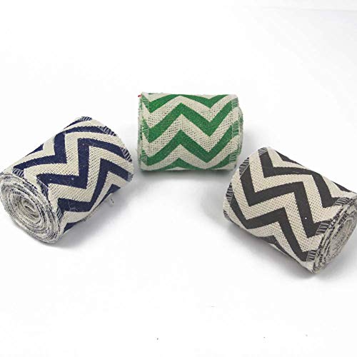 AAYU Chevron Printed Burlap Ribbon Rolls | 3 Pack Rolls | Natural, Eco-Friendly | Perfect for Party Wedding DIY Holiday Craft Decoration (2 Inch X 5 Yards) Total 45 ft in a Pack Jutemill 