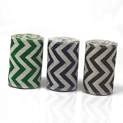 AAYU Chevron Printed Burlap Ribbon Rolls | 3 Pack Rolls | Natural, Eco-Friendly | Perfect for Party Wedding DIY Holiday Craft Decoration (2 Inch X 5 Yards) Total 45 ft in a Pack Jutemill 