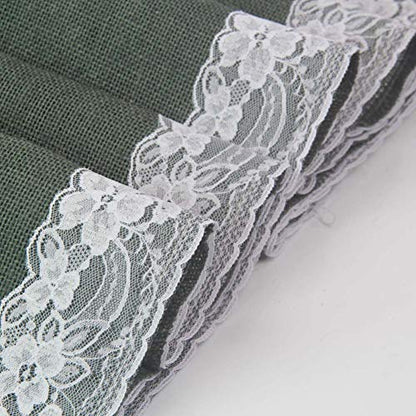 AAYU Gray Burlap Table Runner with White lace 108&quot; | 14 Inch X 108 Studio Collection White Ribbon Lace on Both Edges Perfect Table Top Settings for Wedding and Party Decor (Grey) Jutemill 