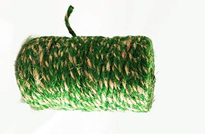 AAYU Jute Twine Green 3 ply 200 feet | Green and Natural Twisted Yarn | Garden Jute Rope for Planters | Perfect Match for Vines Jutemill 