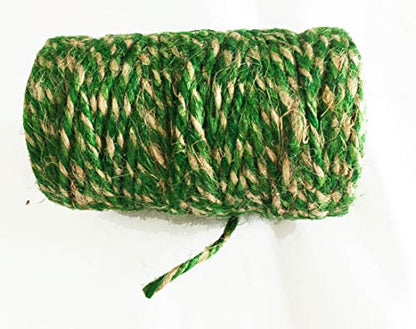 AAYU Jute Twine Green 3 ply 200 feet | Green and Natural Twisted Yarn | Garden Jute Rope for Planters | Perfect Match for Vines Jutemill 