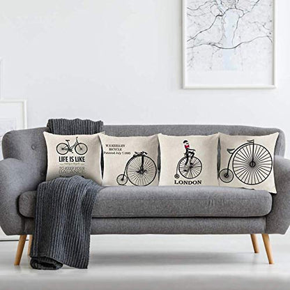 AAYU Linen Bike Pillow Covers | 18 X 18 Inch | 45 X 45 cm | 4 Piece Set | Digital Print | Includes Quality Hidden Zipper Jutemill 