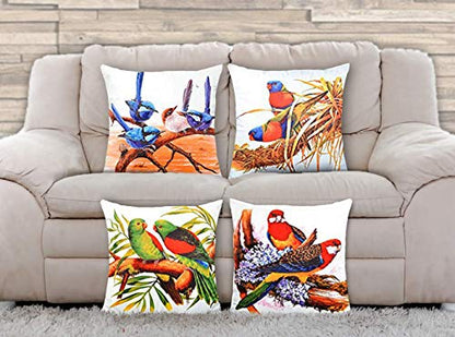 AAYU Parrot Square Pillow Covers | Velvet Base Soft Fabric | Trendy Pattern Both Side Printed | with Zipper | Pack of 4 | 18x18 inch Jutemill 