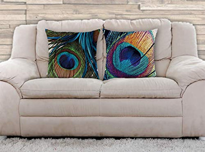 AAYU Peacock Feather Throw Pillow | 20 x 20-Inch |2 PCS Set Double Side HD Printing High GSM Fabric Square Cushion Case for Living Room or Bedroom Jutemill 