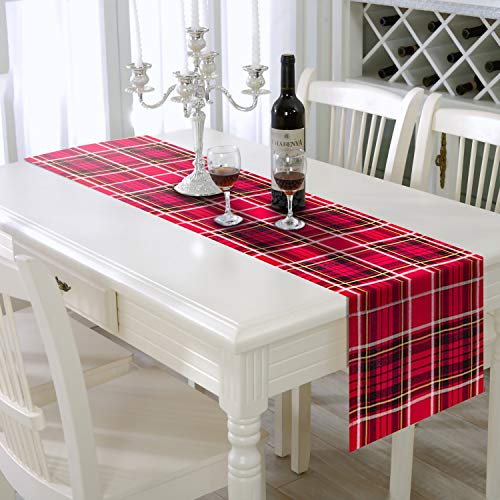 AAYU Premium Tartan Check Table Runner (Red, White, and Black) | 14 x 108&quot; Plaid for Family Dinner or Gatherings, Indoor/Outdoor Use, Daily Use| Yarn Dyed High GSM Fabric Jutemill 