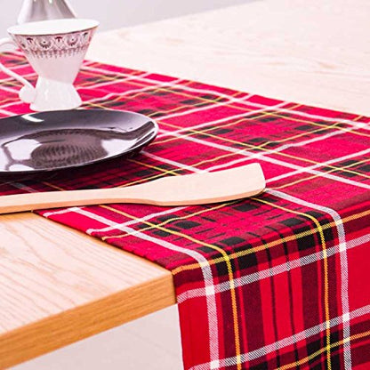 AAYU Premium Tartan Table Runner (Red and Black) | 14 x 108&quot; | Tartan Plaid Runner for Family Dinner or Gatherings, Indoor/Outdoor Use, Daily Use| Yarn Dyed High GSM Fabric (Red &amp; Black 4) Jutemill 