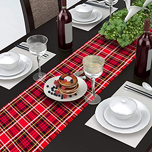 AAYU Premium Tartan Table Runner (Red and Black) | 14 x 108&quot; | Tartan Plaid Runner for Family Dinner or Gatherings, Indoor/Outdoor Use, Daily Use| Yarn Dyed High GSM Fabric (Red &amp; Black 4) Jutemill 