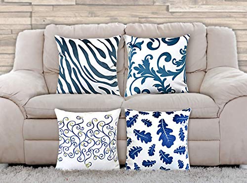 AAYU Square Throw Pillow Covers 4pack (Blue) | Velvet Base Soft Fabric Trendy Pattern Printed on Both Sides Zipper Pack of 4 18 x 18inches Jutemill 