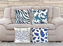 Load image into Gallery viewer, AAYU Square Throw Pillow Covers 4pack (Blue) | Velvet Base Soft Fabric Trendy Pattern Printed on Both Sides Zipper Pack of 4 18 x 18inches Jutemill 