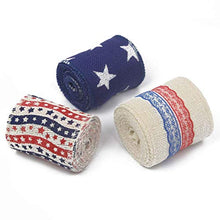 Load image into Gallery viewer, AAYU Star Printed Burlap Ribbon Rolls | 3 Inch X 5 Yards | 3 Pack Rolls | Natural, Eco-Friendly | Perfect for Party Wedding DIY Holiday Craft Decoration | Total 45 ft in a Pack Jutemill 
